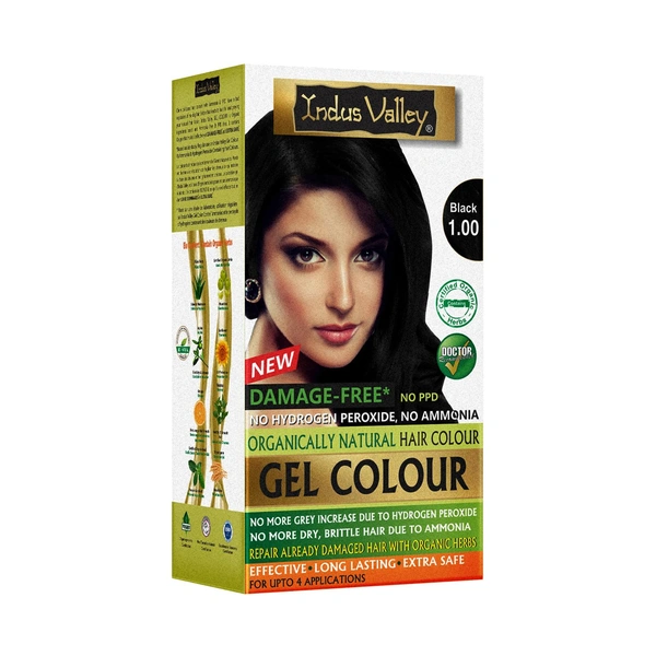 Indus Valley INDUS VALLEY Damage Free Natural Gel Hair Colour 220ml  Black 1.00 for Women & Men | 100% Grey Coverage | No Ammonia, No PPD | Organic Herbal Based Conditioning Hair Color