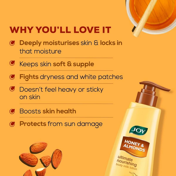 Joy Honey & Almonds Ultimate Nourishing Body Milk Winter Lotion 600ml | With Shea Butter & Vitamin E | Long Lasting Moisture | Intense Care for Dry Skin