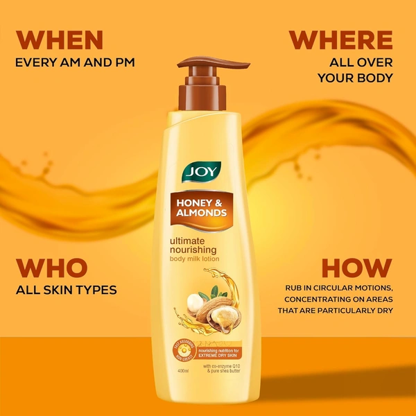 Joy Honey & Almonds Ultimate Nourishing Body Milk Winter Lotion 600ml | With Shea Butter & Vitamin E | Long Lasting Moisture | Intense Care for Dry Skin