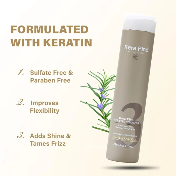 Kera Fine Keratin Shampoo 250ml | Sulfate-Free, Paraben-Free, Sodium Chloride-Free | Keratin, Soy & Wheat Protein Formula | Professional Hair Care for All Hair Types