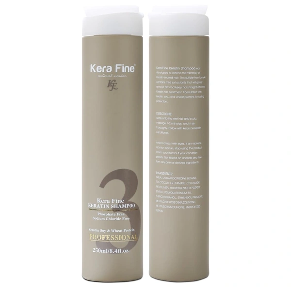 Kera Fine Keratin Shampoo 250ml | Sulfate-Free, Paraben-Free, Sodium Chloride-Free | Keratin, Soy & Wheat Protein Formula | Professional Hair Care for All Hair Types