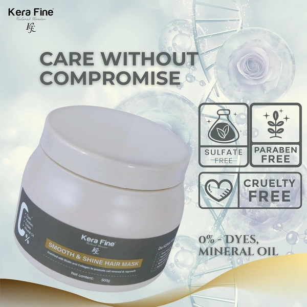KERA FINE Smooth & Shine Hair Mask for Dry & Frizzy Hair 500g | Deep Conditioning Spa Treatment | Repairs Damage, Adds Shine & Softness | For Chemically Treated Hair