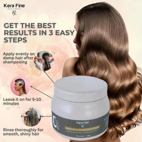 KERA FINE Smooth & Shine Hair Mask for Dry & Frizzy Hair 500g | Deep Conditioning Spa Treatment | Repairs Damage, Adds Shine & Softness | For Chemically Treated Hair