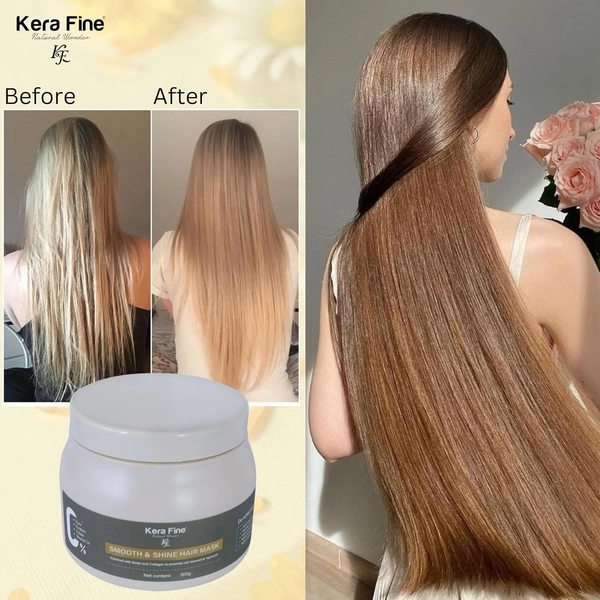 KERA FINE Smooth & Shine Hair Mask for Dry & Frizzy Hair 500g | Deep Conditioning Spa Treatment | Repairs Damage, Adds Shine & Softness | For Chemically Treated Hair