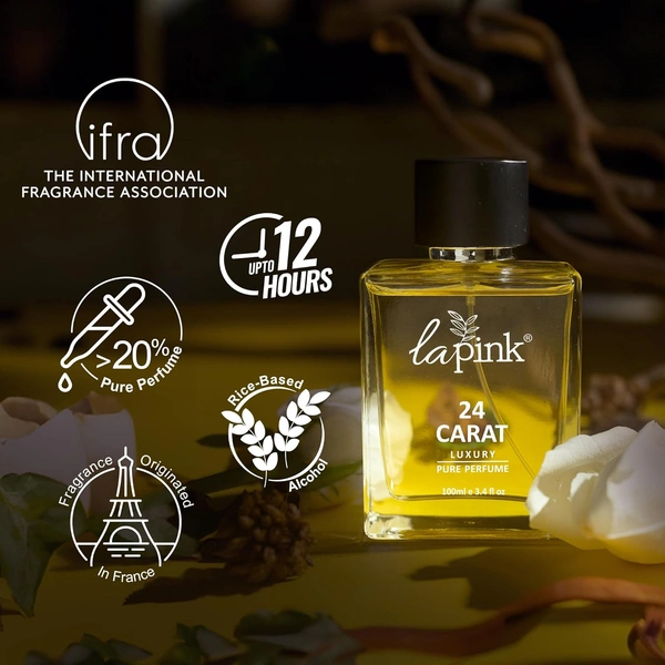 La Pink 24 Carat Luxury Pure Perfume for Men 100ml | White Floral, Tuberose, Amber & Antimatic | Woody, Salty & Leather | Tropical, Musky & Coconut Notes | Long-Lasting Scent
