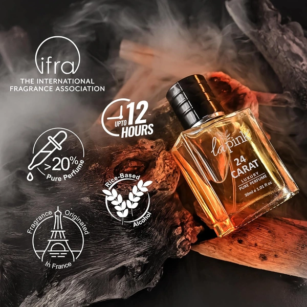 La Pink 24 Carat Luxury Pure Perfume for Men 30ml | White Floral, Tuberose, Amber & Antimatic | Woody, Salty & Leather | Tropical, Musky & Coconut Notes | Long-Lasting Scent