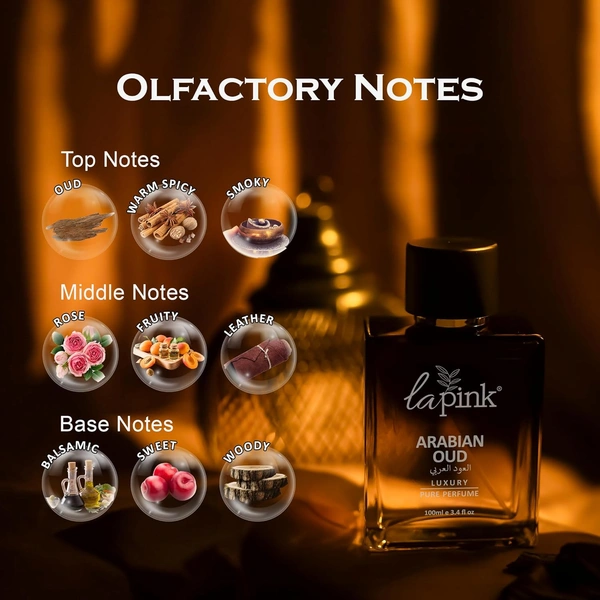 La Pink Arabian Oud Luxury Pure Perfume for Men 100ml | Oud, Warm spicy, Smoky | Rose, Fruity, Leather |Balasmic, Sweet, Woody | Long-lasting Fragrance