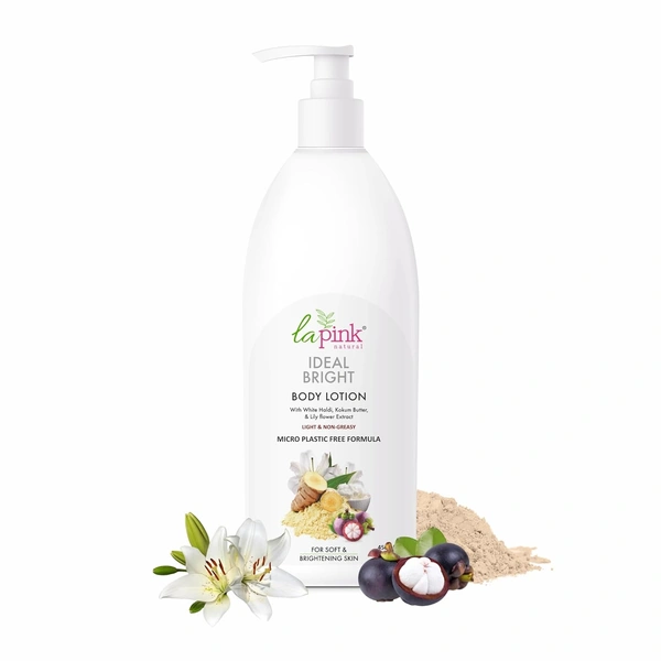 La Pink Natural La Pink Body Lotion Ideal Bright White Haldi 450ml with Kokum Butter & Lily Flower Extract | 100% Microplastic-Free | Deep Moisturization & Brightening | Daily Care