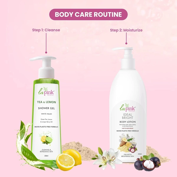 La Pink Natural La Pink Body Lotion Ideal Bright White Haldi 450ml with Kokum Butter & Lily Flower Extract | 100% Microplastic-Free | Deep Moisturization & Brightening | Daily Care