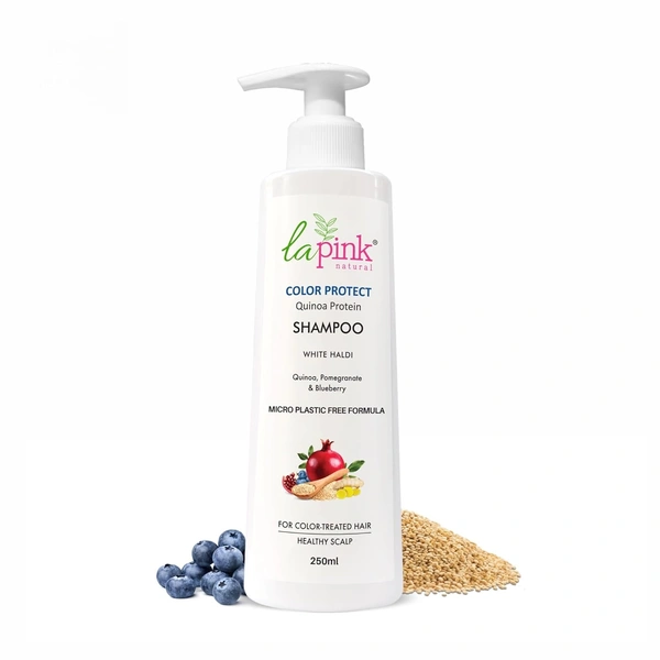 La Pink Natural La Pink Colour Protact Sampoo Quinoa Protein 250ml | White Haldi, Quinoa, Pomegranate & Blueberry | Microplastic-Free Formula |  Cleanse, refreshes & banishes dandruff