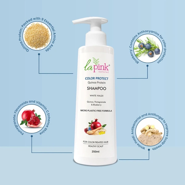 La Pink Natural La Pink Colour Protact Sampoo Quinoa Protein 250ml | White Haldi, Quinoa, Pomegranate & Blueberry | Microplastic-Free Formula |  Cleanse, refreshes & banishes dandruff