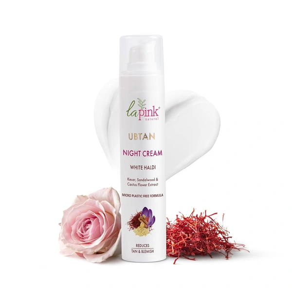 La Pink Natural La Pink  Cream Ubtan White Haldi Night 50g with Kesar, Sandalwood & Cactus Flower Extract | Fades Tan, Blemishes & Dark Spots | Microplastic-Free Night Repair Formula