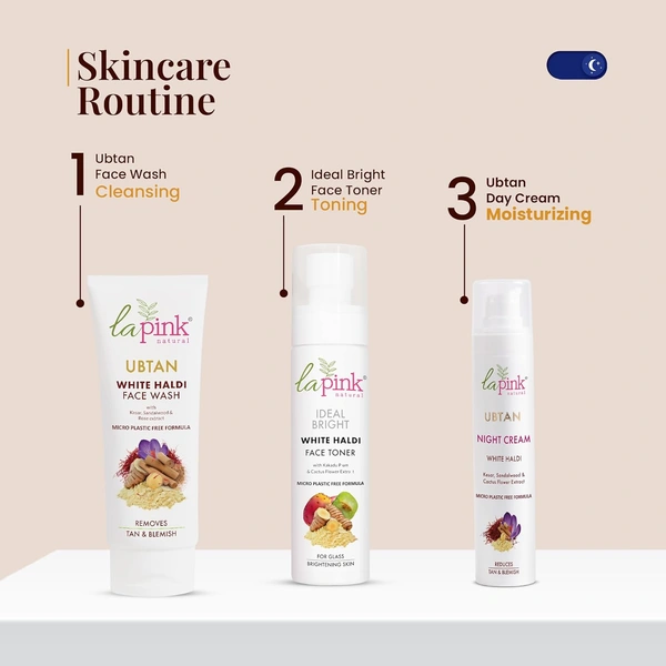 La Pink Natural La Pink  Cream Ubtan White Haldi Night 50g with Kesar, Sandalwood & Cactus Flower Extract | Fades Tan, Blemishes & Dark Spots | Microplastic-Free Night Repair Formula