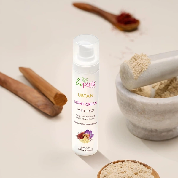 La Pink Natural La Pink  Cream Ubtan White Haldi Night 50g with Kesar, Sandalwood & Cactus Flower Extract | Fades Tan, Blemishes & Dark Spots | Microplastic-Free Night Repair Formula