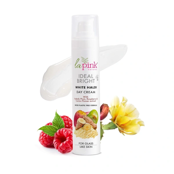La Pink Natural La Pink  Day Cream Ideal Bright White Haldi 15gm with SPF15 Sun Protection | Brightening & Hydrating | Kakadu Plum, Raspberry & Cactus Flower Extract | 100% Microplastic-Free |All Skin Types