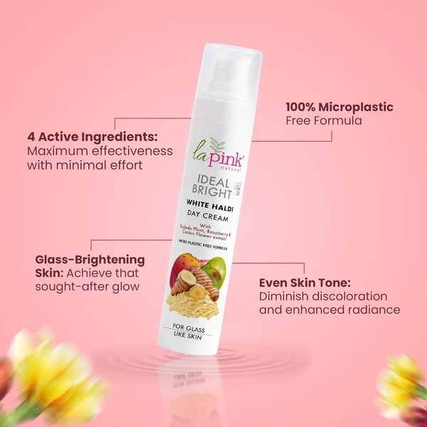 La Pink Natural La Pink  Day Cream Ideal Bright White Haldi 15gm with SPF15 Sun Protection | Brightening & Hydrating | Kakadu Plum, Raspberry & Cactus Flower Extract | 100% Microplastic-Free |All Skin Types