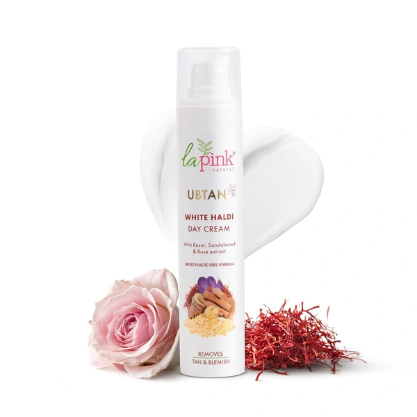 La Pink Natural La Pink  Day Cream Ubtan White Haldi 50g with Kesar, Sandalwood & Rose Extract | Fades Tan & Blemishes | Skin Brightening | Microplastic Free Daily Formula