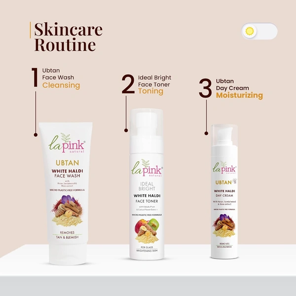 La Pink Natural La Pink  Day Cream Ubtan White Haldi 50g with Kesar, Sandalwood & Rose Extract | Fades Tan & Blemishes | Skin Brightening | Microplastic Free Daily Formula