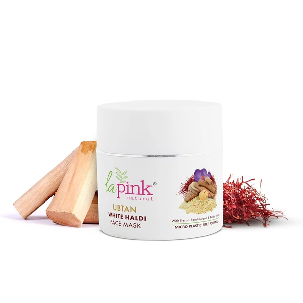 La Pink Natural La Pink Face Mask Ubtan White Haldi 100g with Kesar, Sandalwood & Borley Extract | Remove Tan, Blemishes & Dark Spots | Micro Plastic Free Formula