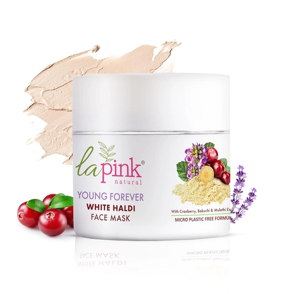 La Pink Natural La Pink Face Mask Young Forever White Haldi 100g with Cranberry, Bakuchi & Mulethi Extract | Brightens Skin & Reduces Fine Lines | Smooth Texture | Microplastic-Free Formula