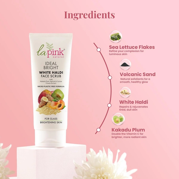 La Pink Natural La Pink Face Scrub Ideal Bright White Haldi 100g | Kakadu Plum, Apricot & Cactus Flower Extract | Deep Cleansing & Brightening | 100% Microplastic-Free | All Skin Types