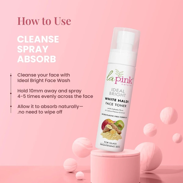 La Pink Natural La Pink Face Toner Ideal Bright White Haldi 100ml | Kakadu Plum & Cactus Flower Extract, Natural Glow  | Pore Tightening & Hydrating  | 100% Microplastic-Free | All Skin Types