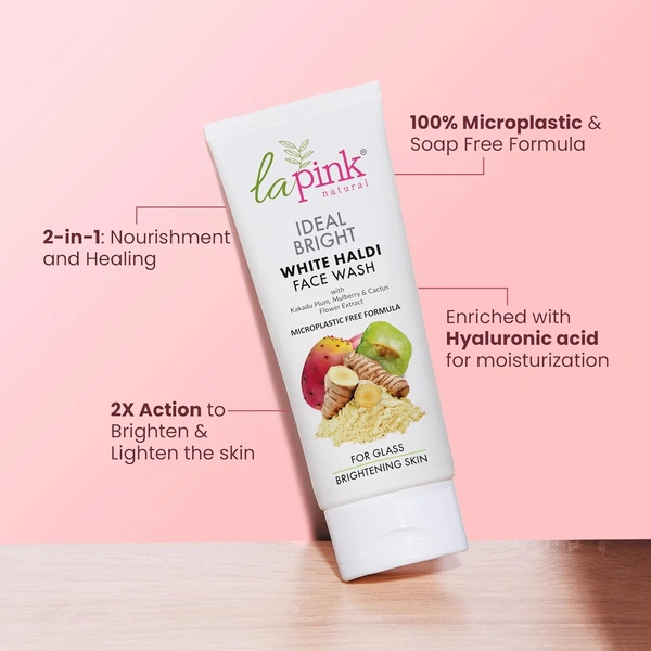 La Pink Natural La Pink Face Wash Ideal Bright White Haldi 100ml, Boosts Radiance | Reduces Pigmentation & Dark Spots | Hydrating & Soap-Free | Kakadu Plum, Mulberry & Cactus Flower | All Skin Types