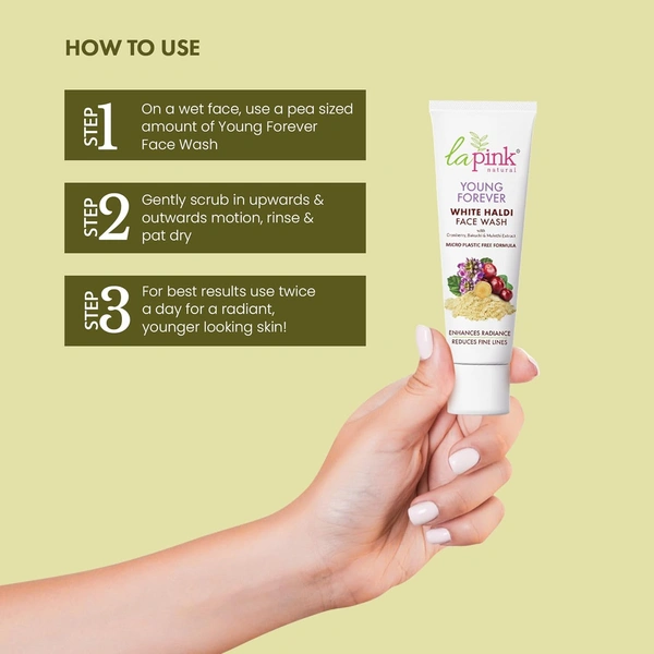 La Pink Natural La Pink Face Wash Ideal Bright White Haldi 25ml, Boosts Radiance | Reduces Pigmentation & Dark Spots | Hydrating & Soap-Free | Kakadu Plum, Mulberry & Cactus Flower | All Skin Types