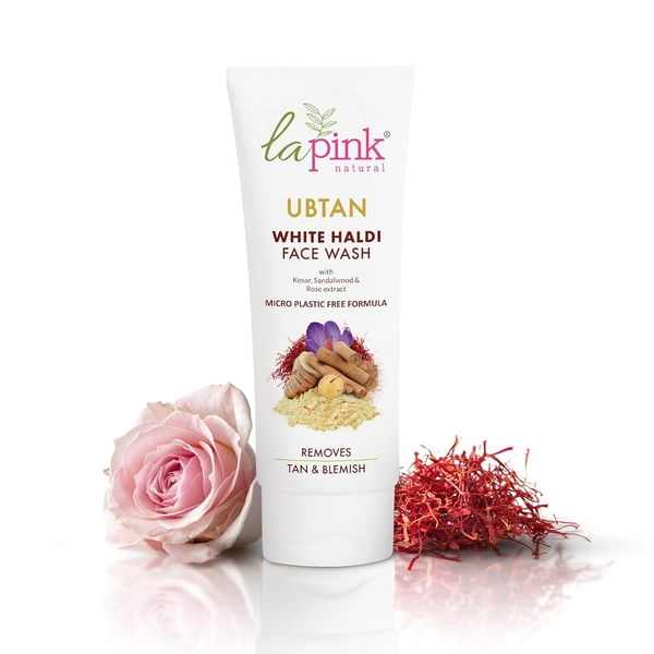 La Pink Natural La Pink Face Wash Ubtan White Haldi 200ml with Kesar, Sandalwood & Rose Extract | Micro Plastic Free Formula | Remove Tan & Blemish | Brightening, Cleansing & Nourishing Care