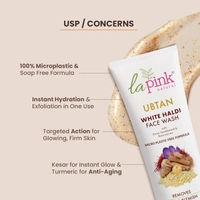 La Pink Natural La Pink Face Wash Ubtan White Haldi 200ml with Kesar, Sandalwood & Rose Extract | Micro Plastic Free Formula | Remove Tan & Blemish | Brightening, Cleansing & Nourishing Care