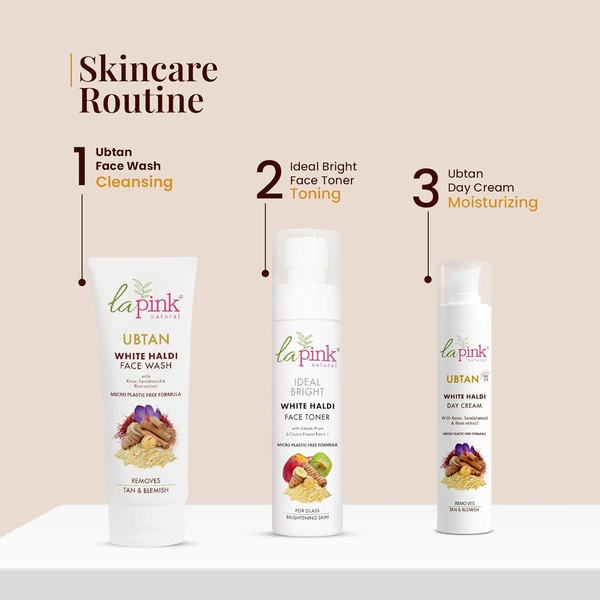 La Pink Natural La Pink Face Wash Ubtan White Haldi 200ml with Kesar, Sandalwood & Rose Extract | Micro Plastic Free Formula | Remove Tan & Blemish | Brightening, Cleansing & Nourishing Care