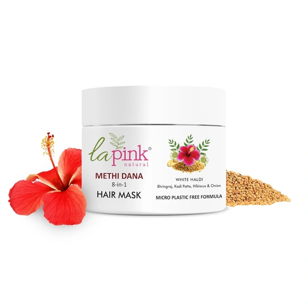 La Pink Natural La Pink Hair Mask Methi Dana 8-in-1 200g | White Haldi, Bhringraj, Kadi Patta, Hibiscus & Onion | Microplastic-Free Formula | Enhances Hair Color & Strength