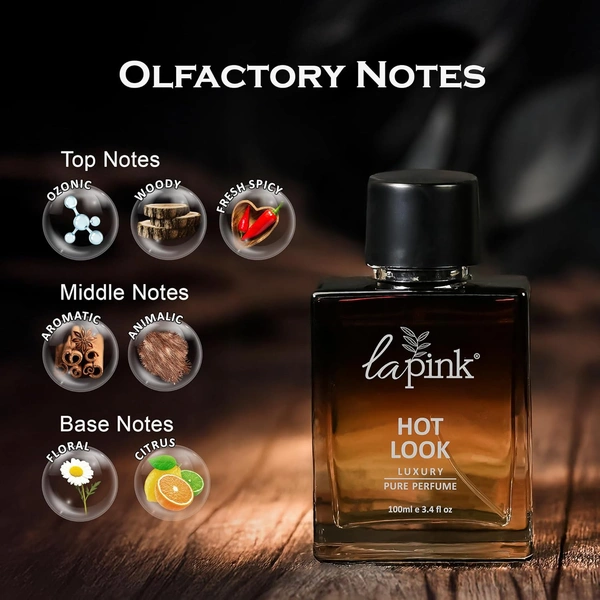 La Pink Hot Look Luxury Pure Perfume for Men 100ml | Leather, Woody, Ozonic, Fresh Spicy, Animalic, Aromatic & Aquatic Floral Citrus Green Notes | Long-Lasting Scent