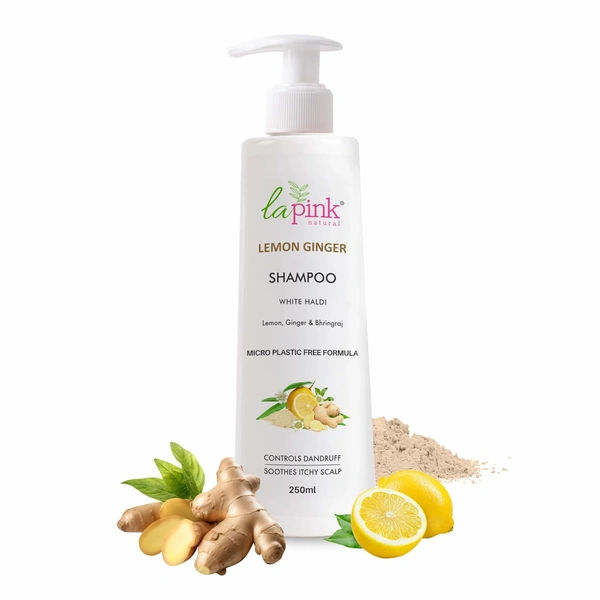 La Pink Natural La Pink Lemon Ginger Sampoo 250ml | White Haldi, Lemon, Ginger & Bhringraj | Microplastic-Free Formula |  Cleanse, refreshes & banishes dandruff