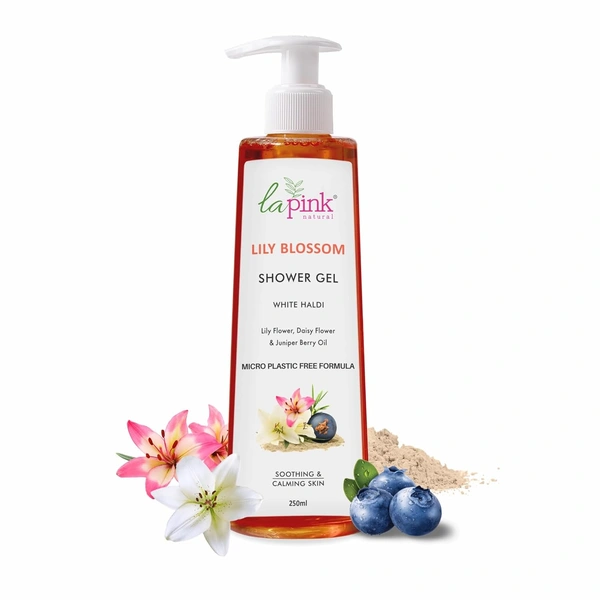 La Pink Natural La Pink Lily Blossom Shower Gel 250ml | White Haldi, Lily & Daisy Flower, Avocado & Juniper Berry Oil | Calming, Smoothing | Microplastic-Free, Skin-Friendly Formula