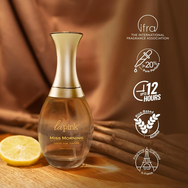 La Pink Miss Morning Luxury Pure Perfume for Women 30ml | White Floral, Warm Spicy, Vanilla & Cacao| Amber, Woody, Tuberose, Almond Powdery Notes