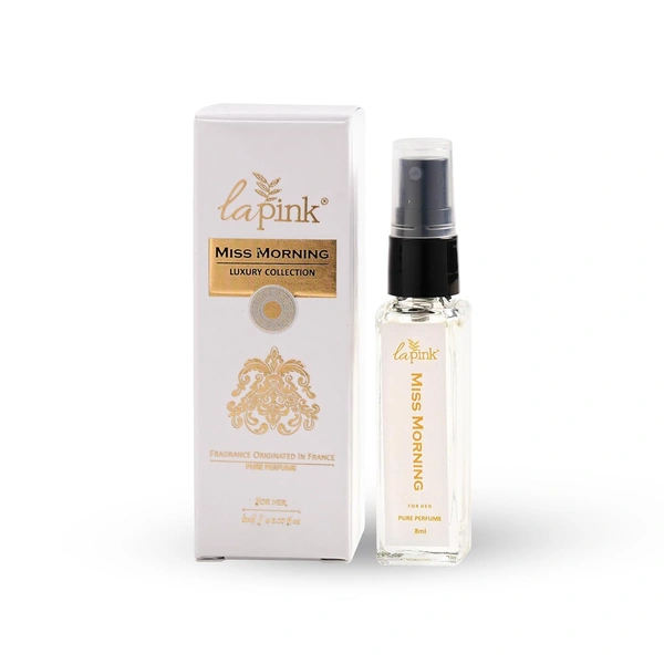La Pink Miss Morning Luxury Pure Perfume for Women 8ml | White Floral, Warm Spicy, Vanilla & Cacao| Amber, Woody, Tuberose, Almond Powdery Notes