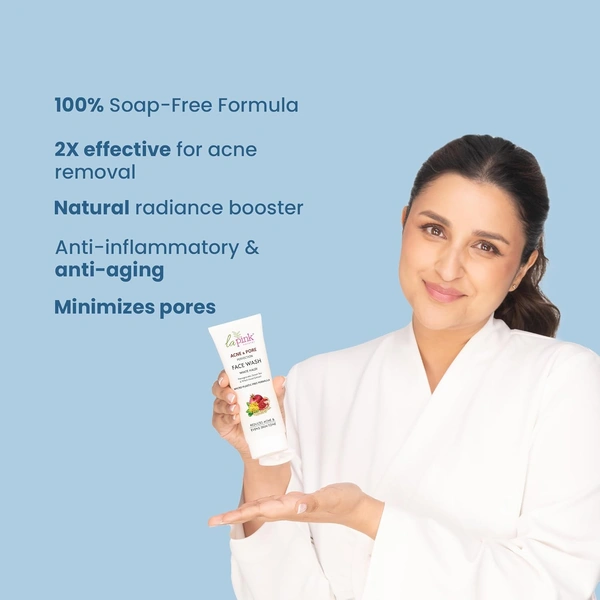 La Pink Natural Anti Acne Face Wash with white haldi 100ml | Pomegranate, Green Tea & Witch Hazel Extract for Reduce Acne & Evens Skin Tone | Micro Plastic Free Formula
