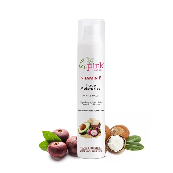 La Pink Natural Face Moisturiser Vitamin E with white haldi 50g| Kokum Butter, Shea Butter, Avocado & Licorice Extract for Glow Booster & Skin Moisturiser | Micro Plastic Free Formula