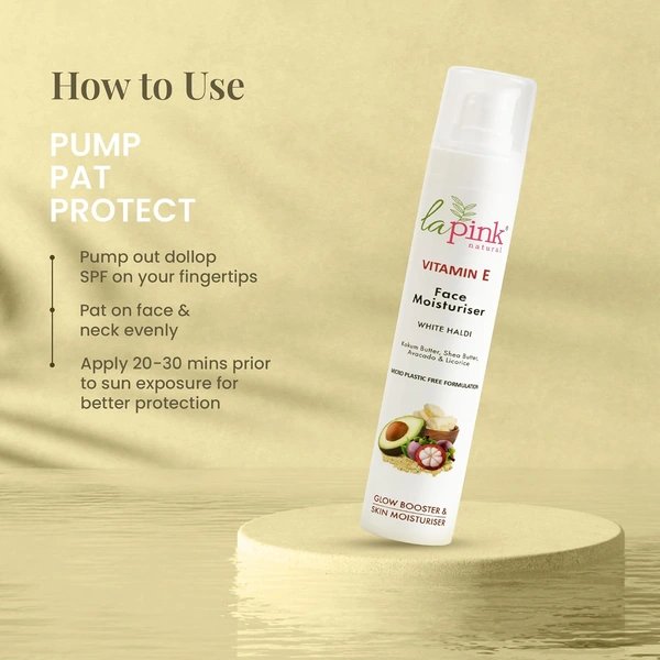 La Pink Natural Face Moisturiser Vitamin E with white haldi 50g| Kokum Butter, Shea Butter, Avocado & Licorice Extract for Glow Booster & Skin Moisturiser | Micro Plastic Free Formula