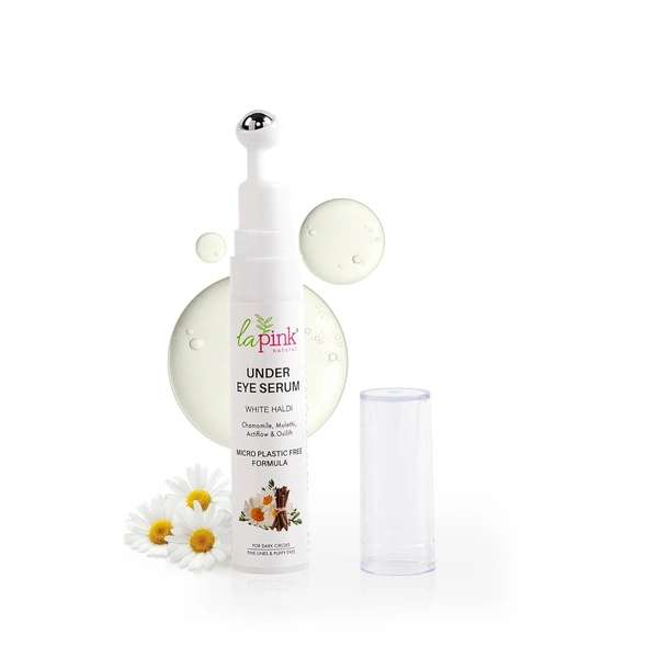 La Pink Natural Under Eye  Serum with white haldi 15ml | Chomomile, Mulethi, Actiflow & Osilift Extract for Dark Circle Fine Lines & Puffy Eyes | Micro Plastic Free Formula