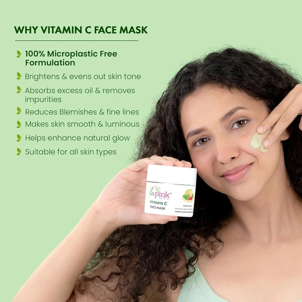 La Pink Natural Vitamin C Face Mask with white haldi 100ml | Kakdu Plum, Gotu Kola & Rasberry Extract for glowing rediant skin | Gentle, Nourishing Cleanser | Micro Plastic Free Formula