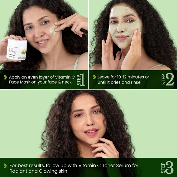 La Pink Natural Vitamin C Face Mask with white haldi 100ml | Kakdu Plum, Gotu Kola & Rasberry Extract for glowing rediant skin | Gentle, Nourishing Cleanser | Micro Plastic Free Formula