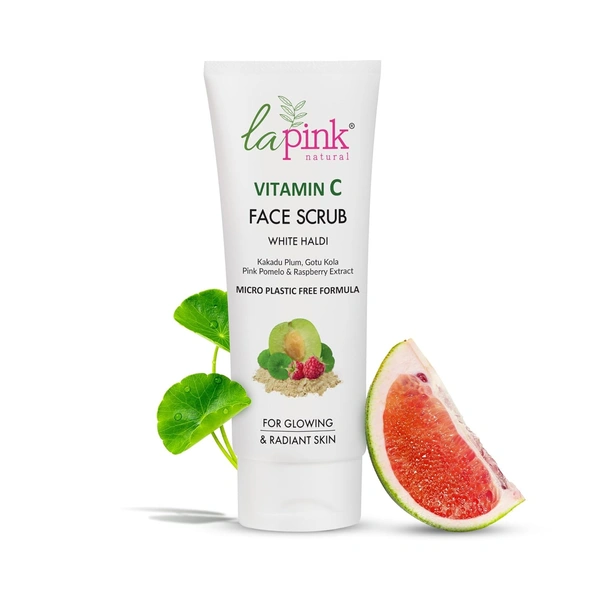 La Pink Natural Vitamin C Face Scrub with white haldi 100ml | Kakdu Plum, Gotu Kola & Rasberry Extract for glowing rediant skin | Gentle, Nourishing Cleanser | Micro Plastic Free Formula