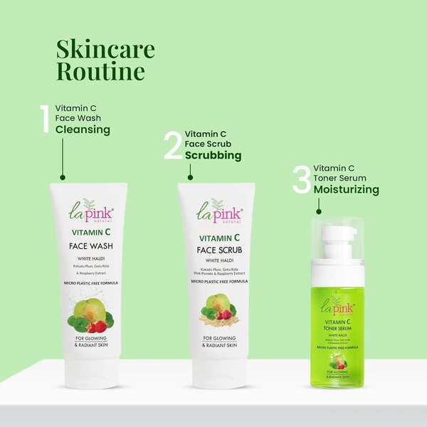 La Pink Natural Vitamin C Face Scrub with white haldi 100ml | Kakdu Plum, Gotu Kola & Rasberry Extract for glowing rediant skin | Gentle, Nourishing Cleanser | Micro Plastic Free Formula