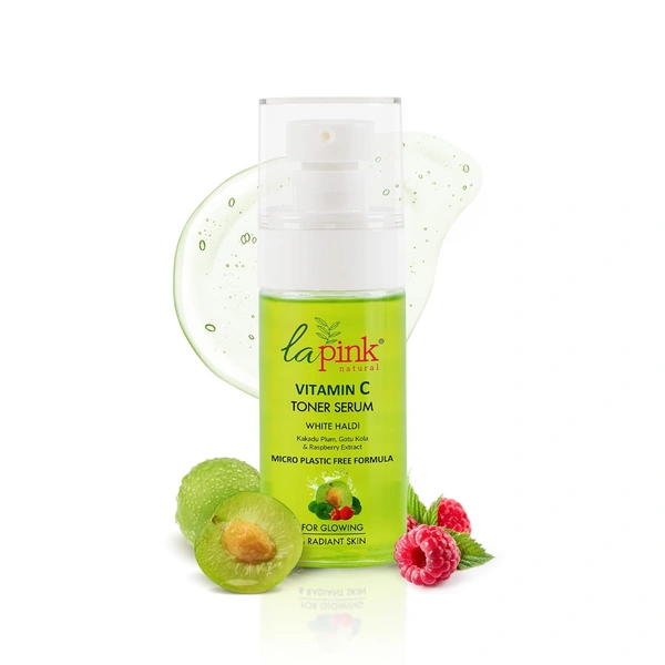 La Pink Natural Vitamin C Face Toner Serum with white haldi 100ml | Kakdu Plum, Gotu Kola & Rasberry Extract for glowing rediant skin | Gentle, Nourishing Cleanser | Micro Plastic Free Formula