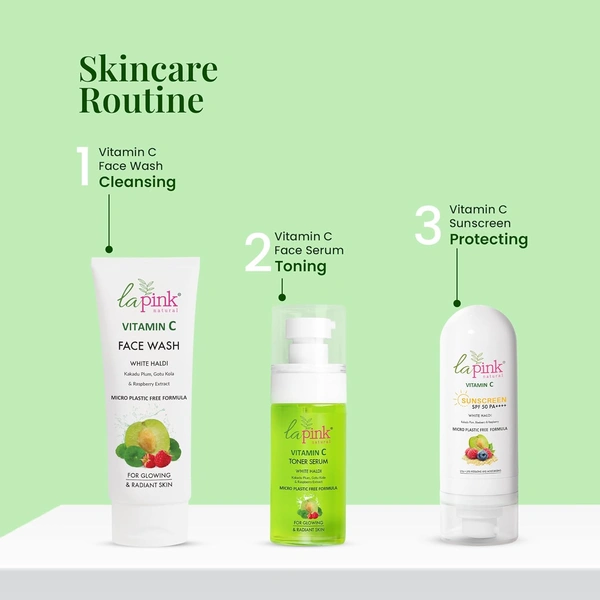 La Pink Natural Vitamin C Face Toner Serum with white haldi 100ml | Kakdu Plum, Gotu Kola & Rasberry Extract for glowing rediant skin | Gentle, Nourishing Cleanser | Micro Plastic Free Formula