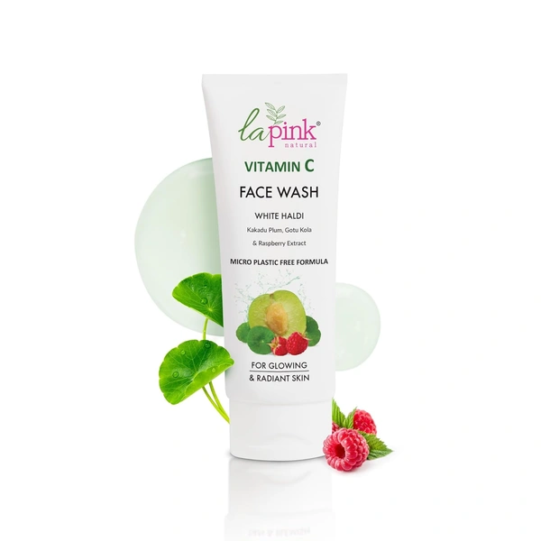 La Pink Natural Vitamin C Face Wash with white haldi 100ml | Kakdu Plum, Gotu Kola & Rasberry Extract for glowing rediant skin | Gentle, Nourishing Cleanser | Micro Plastic Free Formula