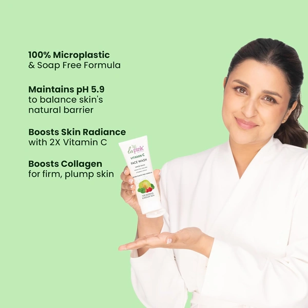 La Pink Natural Vitamin C Face Wash with white haldi 100ml | Kakdu Plum, Gotu Kola & Rasberry Extract for glowing rediant skin | Gentle, Nourishing Cleanser | Micro Plastic Free Formula