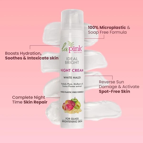 La Pink Natural La Pink Night Cream Ideal Bright White Haldi 50gm with SPF15 Sun Protection | Brightening & Hydrating | Kakadu Plum, Mulberry & Cactus Flower Extract | 100% Microplastic-Free |All Skin Types